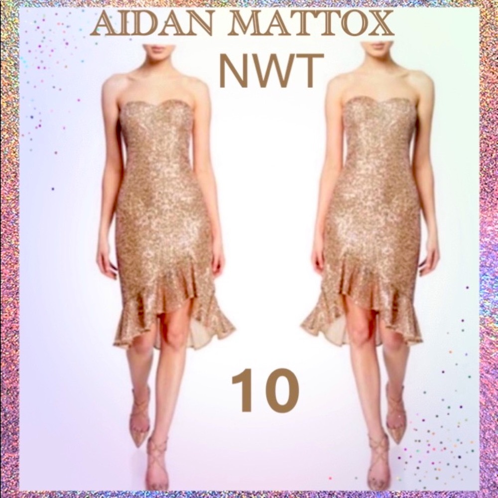 NWT (10) AIDAN MATTOX rose gold sequin embellished dazzling runway red carpet